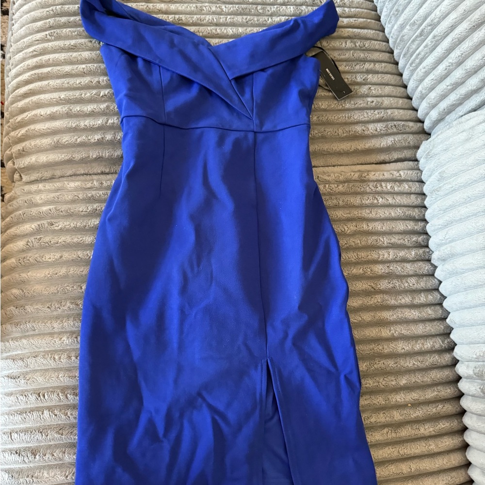 NWT Lulus royal blue off shoulder thick dress knee length
